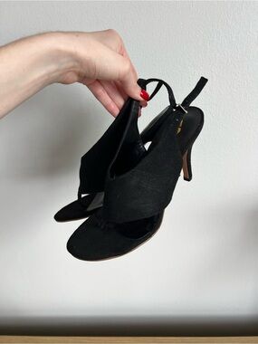 Black Suede Slingback Heels - Women's Elegant Open-Toe Pumps